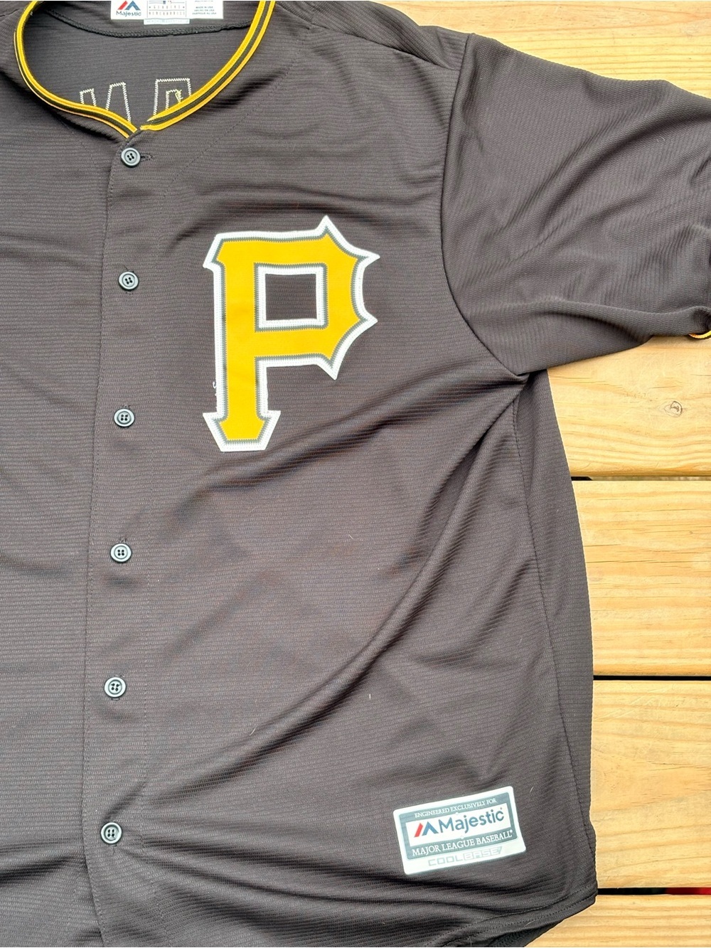 Majestic Black & Gold Pittsburgh P Button-Up Baseball Jersey - Picture 4 of 7